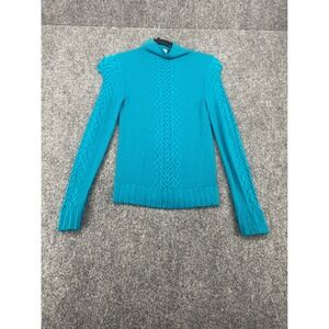 Cleo Mock Neck Popcorn Cable Knit Sweater Womens OS Teal Blue Textured Stretch